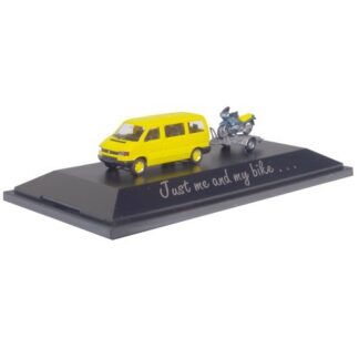 Herpa 181846 VW T4 Minibus m. Trailer & Motorcykel